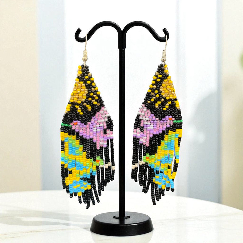 Black Sky Dancer Beaded Earrings-3