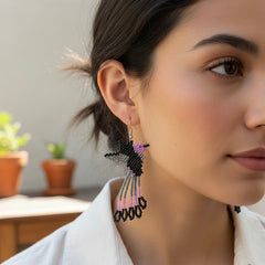 Handmade Beaded Hummingbird Earrings -& Purple and black-1