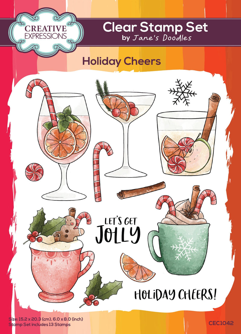 Creative Expressions Jane's Doodles Holiday Cheers Lot de 12 tampons transparents 15 x 20 cm-1