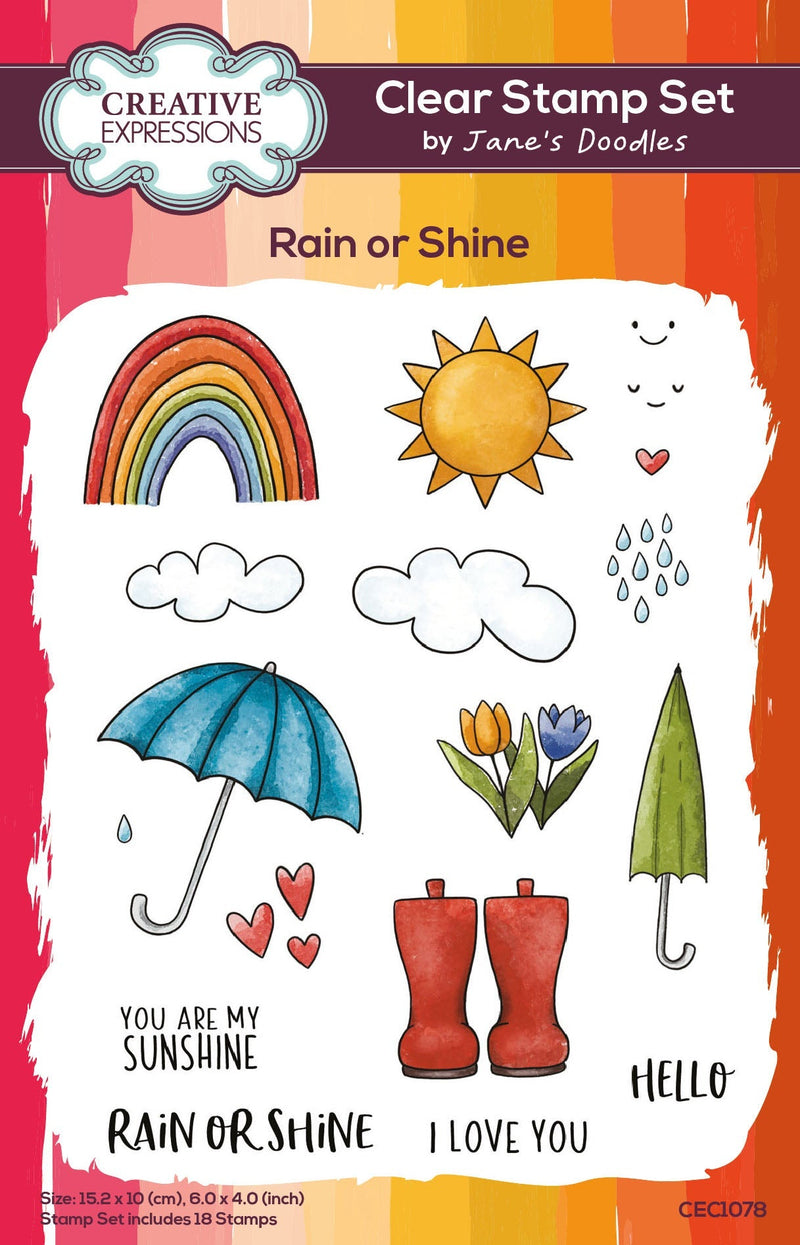 Creative Expressions Jane's Doodles Rain or Shine 4 in x 6 in Clear Stamp Set-1