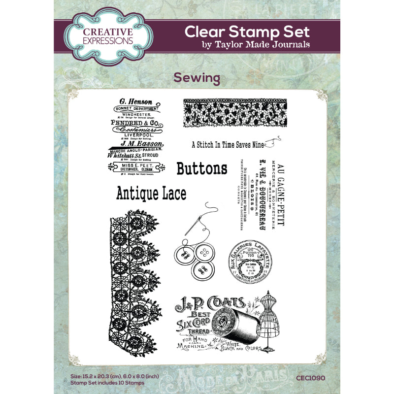 Creative Expressions Taylor Made Journals Sewing 6 in x 8 in Clear Stamp Set-1
