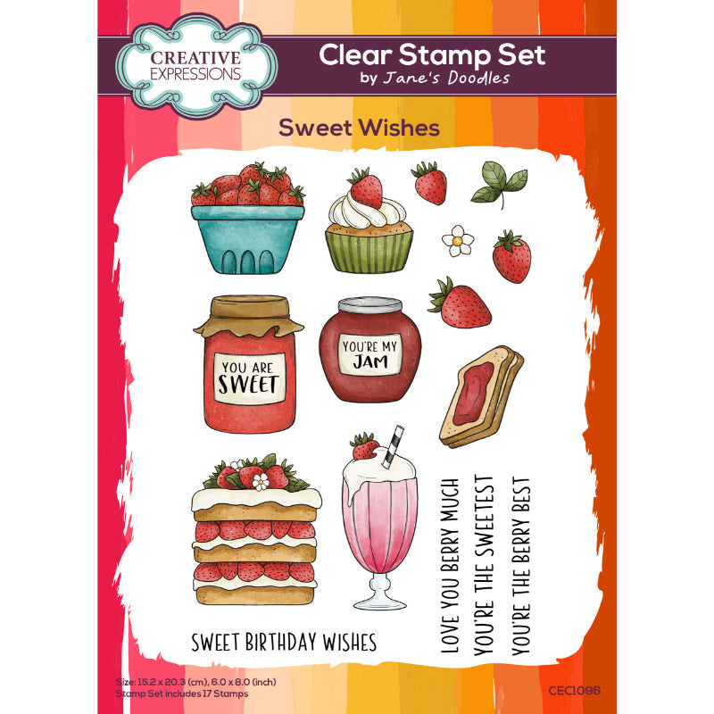 Creative Expressions Jane's Doodles Sweet Wishes 6 in x 8 in Clear Stamp Set-1