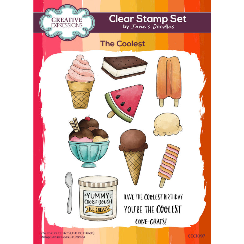Creative Expressions Jane's Doodles The Coolest 6 in x 8 in Clear Stamp Set-1