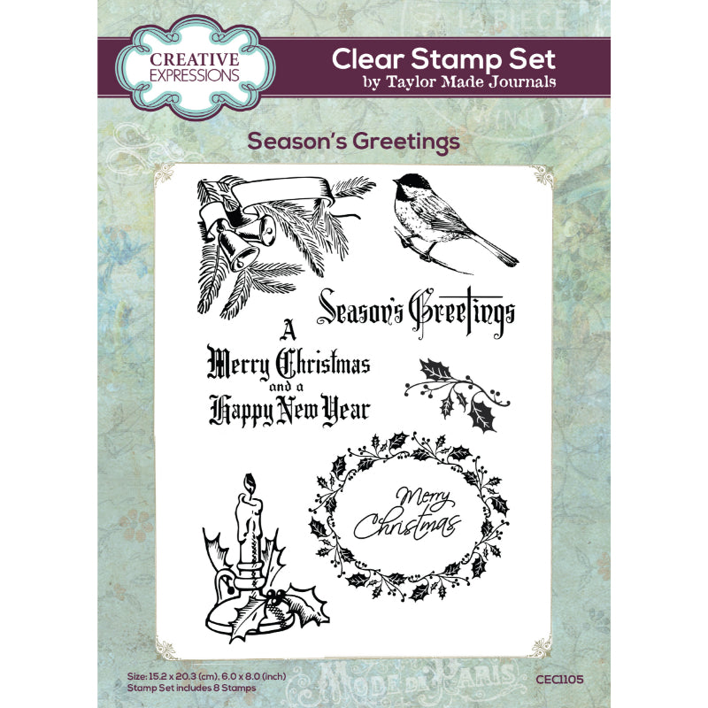 Creative Expressions Taylor Made Journals Season's Greetings 6 in x 8 in Clear Stamp Set-1