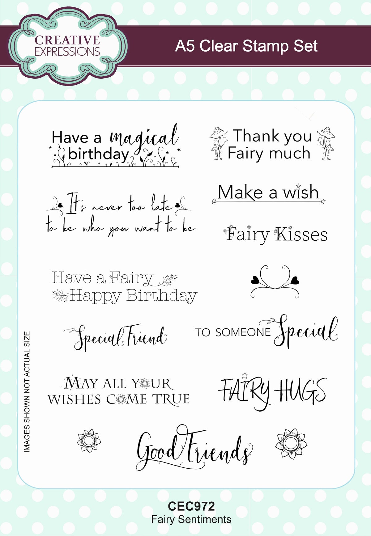 Creative Expressions Fairy Sentiments A5 Clear Stamp Set-1