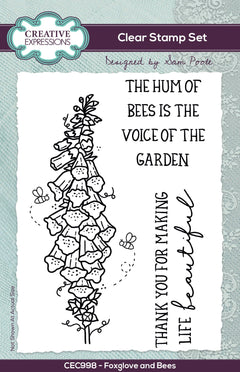 Creative Expressions Sam Poole Foxglove and Bees 6 in x 4 in Clear Stamp Set-1