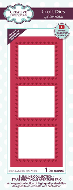 Creative Expressions Sue Wilson Slimline Stars Rectangle Aperture Trio Craft Die-1