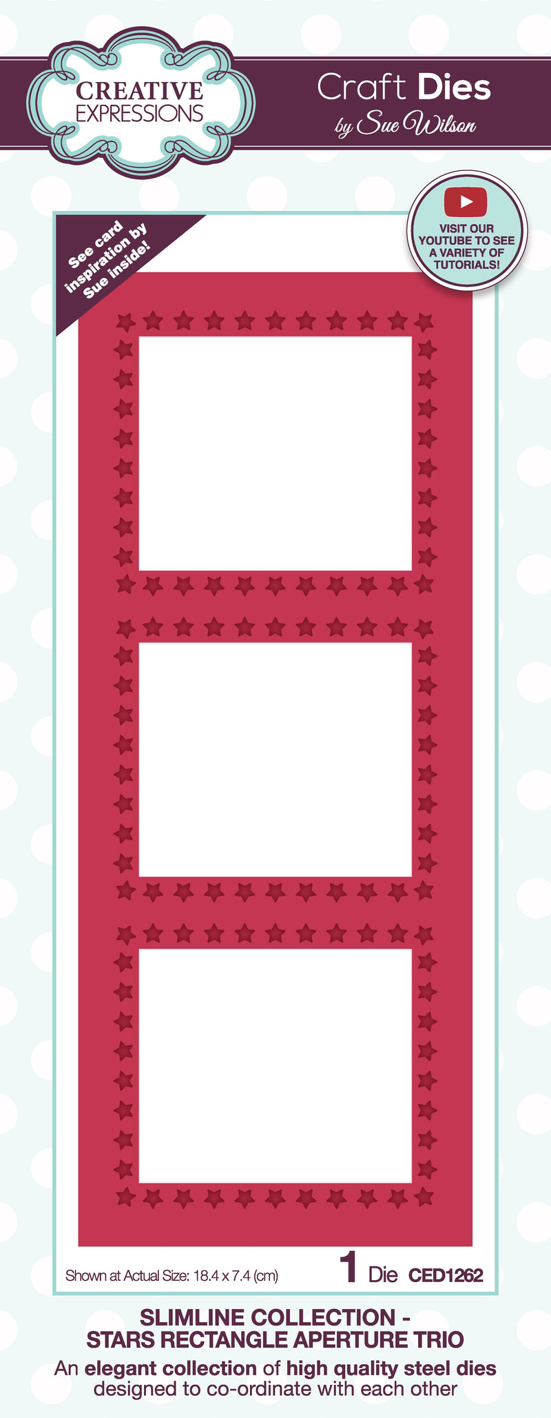 Creative Expressions Sue Wilson Slimline Stars Rectangle Aperture Trio Craft Die-1