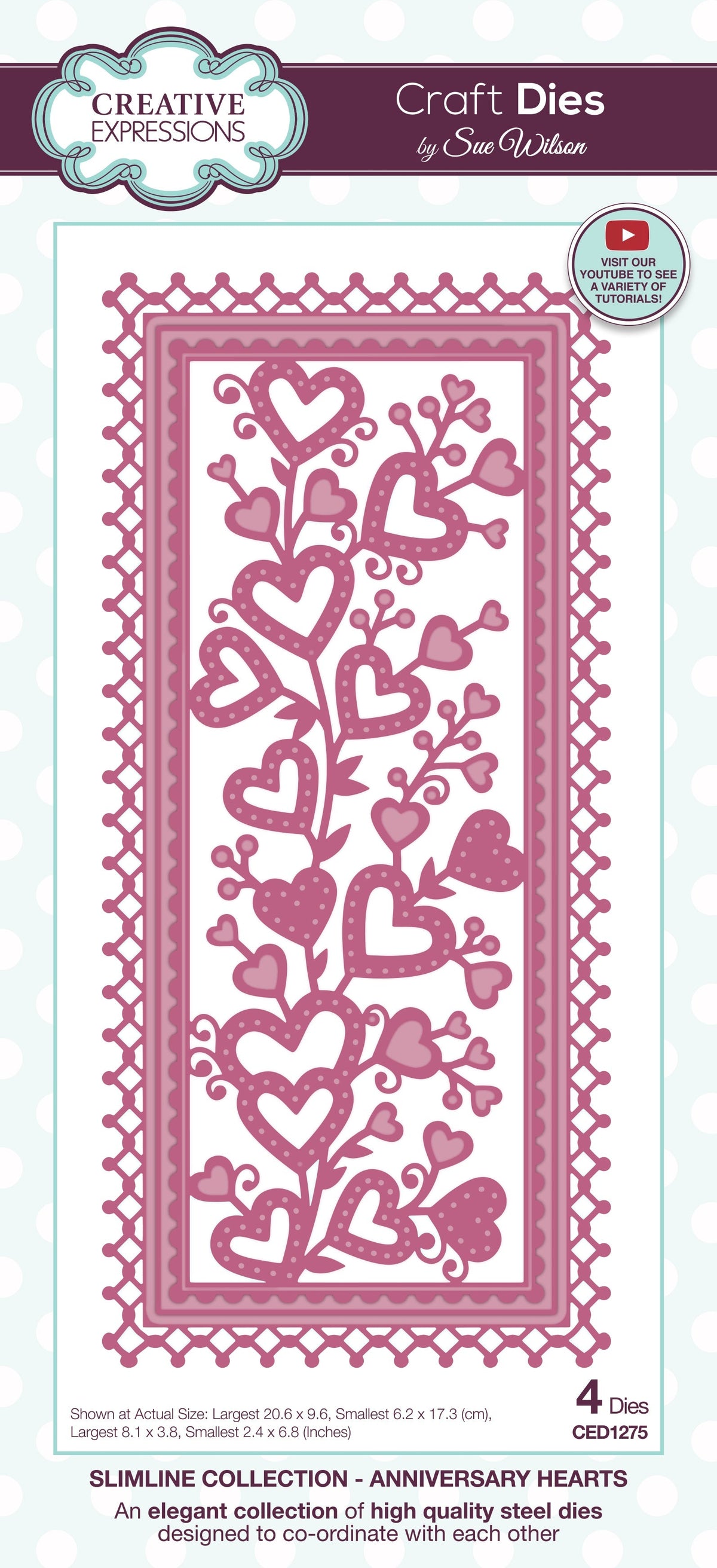 Creative Expressions Sue Wilson Slimline Anniversary Hearts Craft Die-1