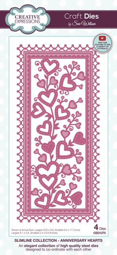 Creative Expressions Sue Wilson Slimline Anniversary Hearts Craft Die-1