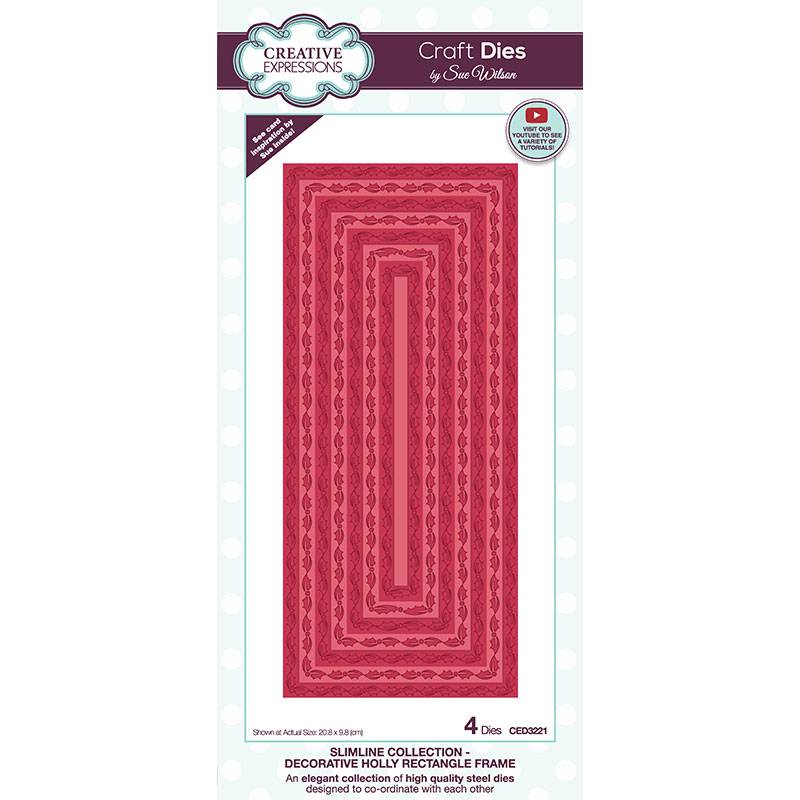 Creative Expressions Sue Wilson Slimline Decorative Holly Rectangle Frame Craft Die-1