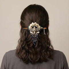 Maple Blossom Hummingbird Beaded Hair Stick Barrette White-2