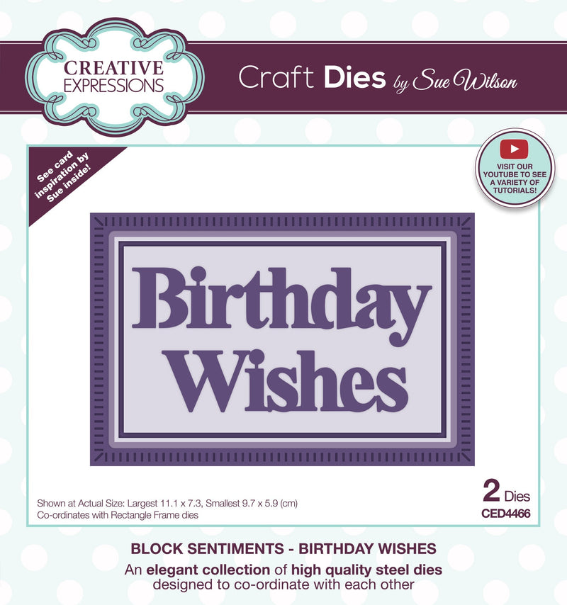 Creative Expressions Sue Wilson Block Sentiments Birthday Wishes Craft Die-1