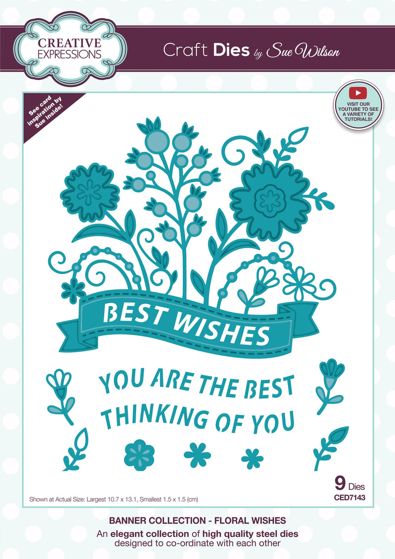 Creative Expressions Sue Wilson Floral Wishes Banner Craft Die-1