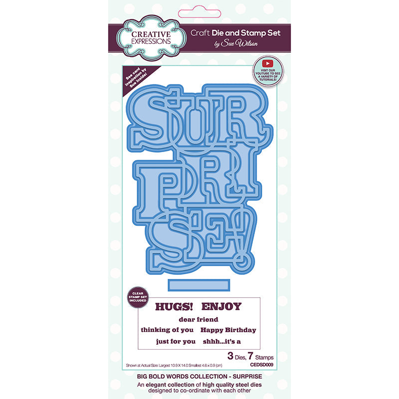 Sue Wilson Big Bold Words Surprise Craft Die & Stamp Set-1
