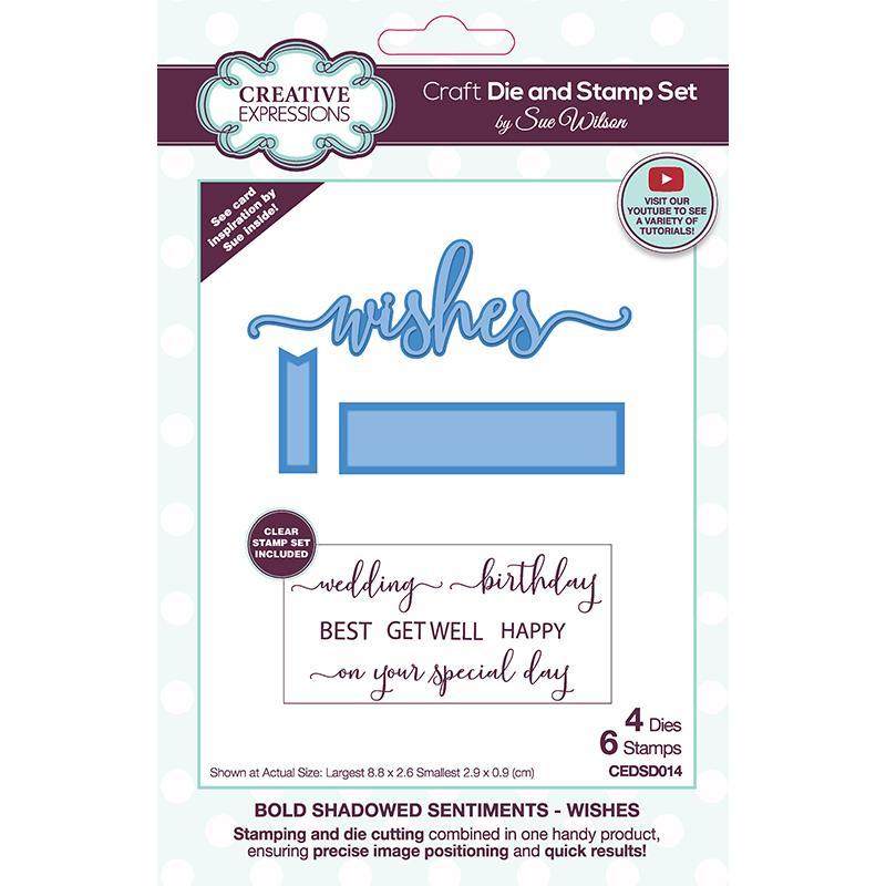 Creative Expressions Sue Wilson Bold Shadowed Sentiments Wishes Craft Die and Stamp Set-1