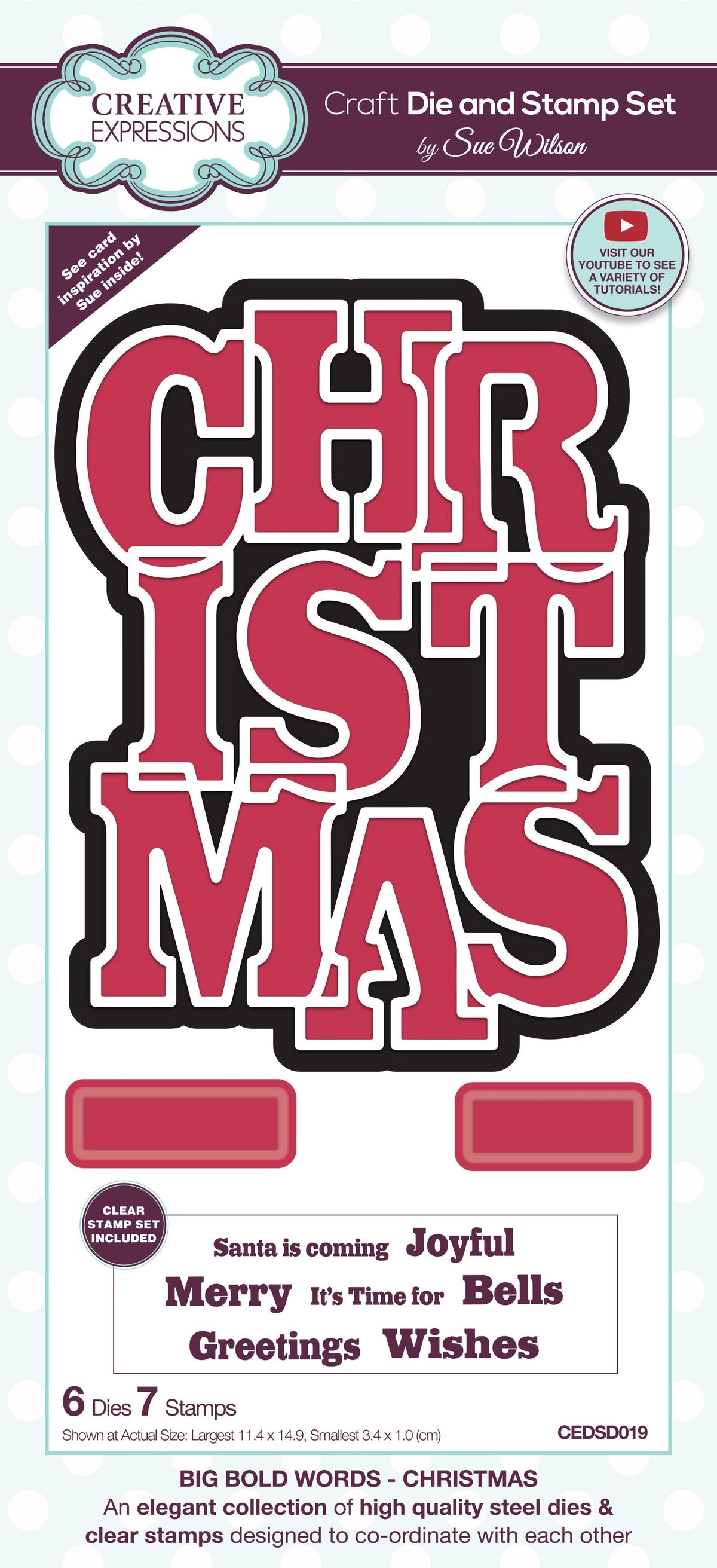 Creative Expressions Sue Wilson Big Bold Words Christmas Craft Die & Stamp Set-1