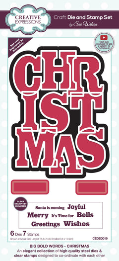 Creative Expressions Sue Wilson Big Bold Words Christmas Craft Die & Stamp Set-1