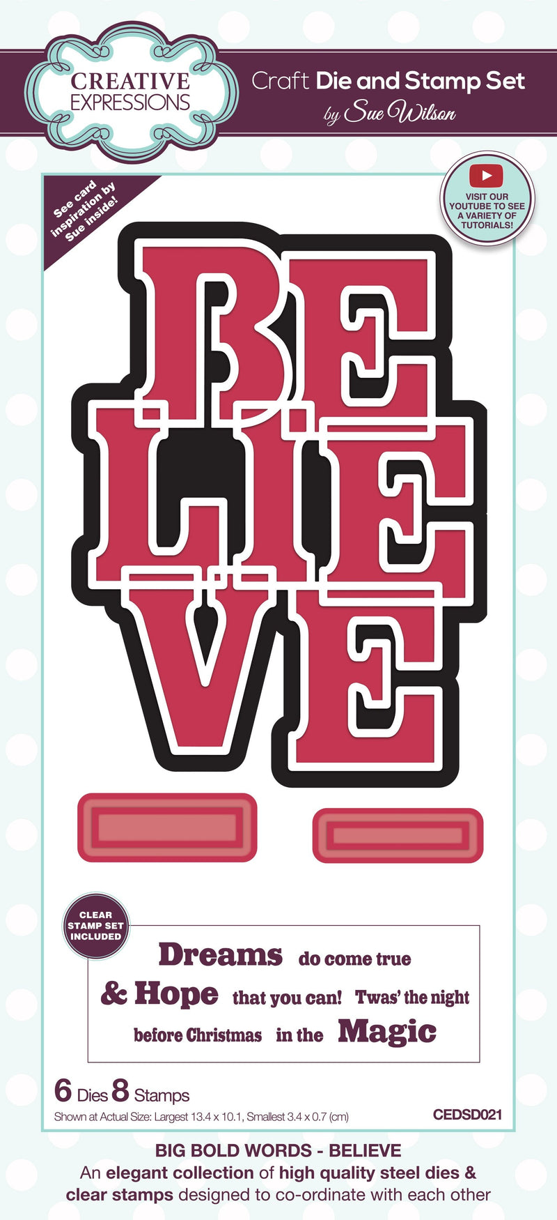 Creative Expressions Sue Wilson Big Bold Words Believe Craft Die & Stamp Set-1