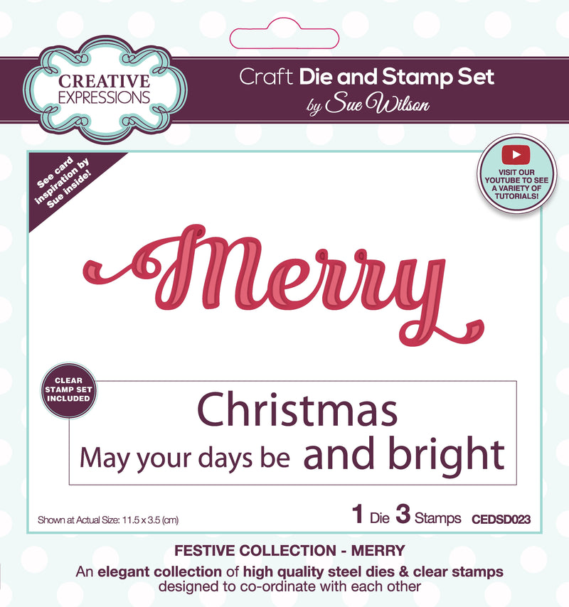 Creative Expressions Sue Wilson Merry Craft Die & Stamp Set-1