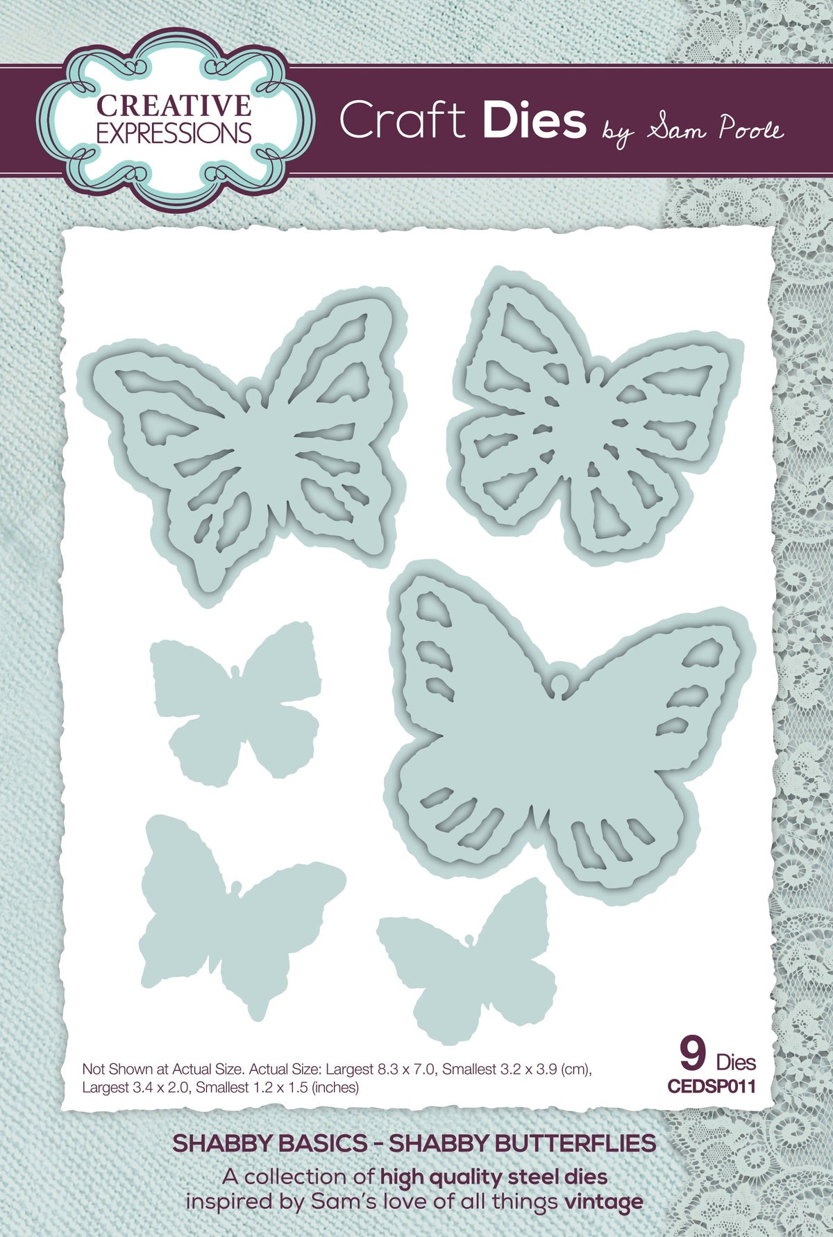 Creative Expressions Sam Poole Shabby Basics Shabby Butterflies Craft Die-1