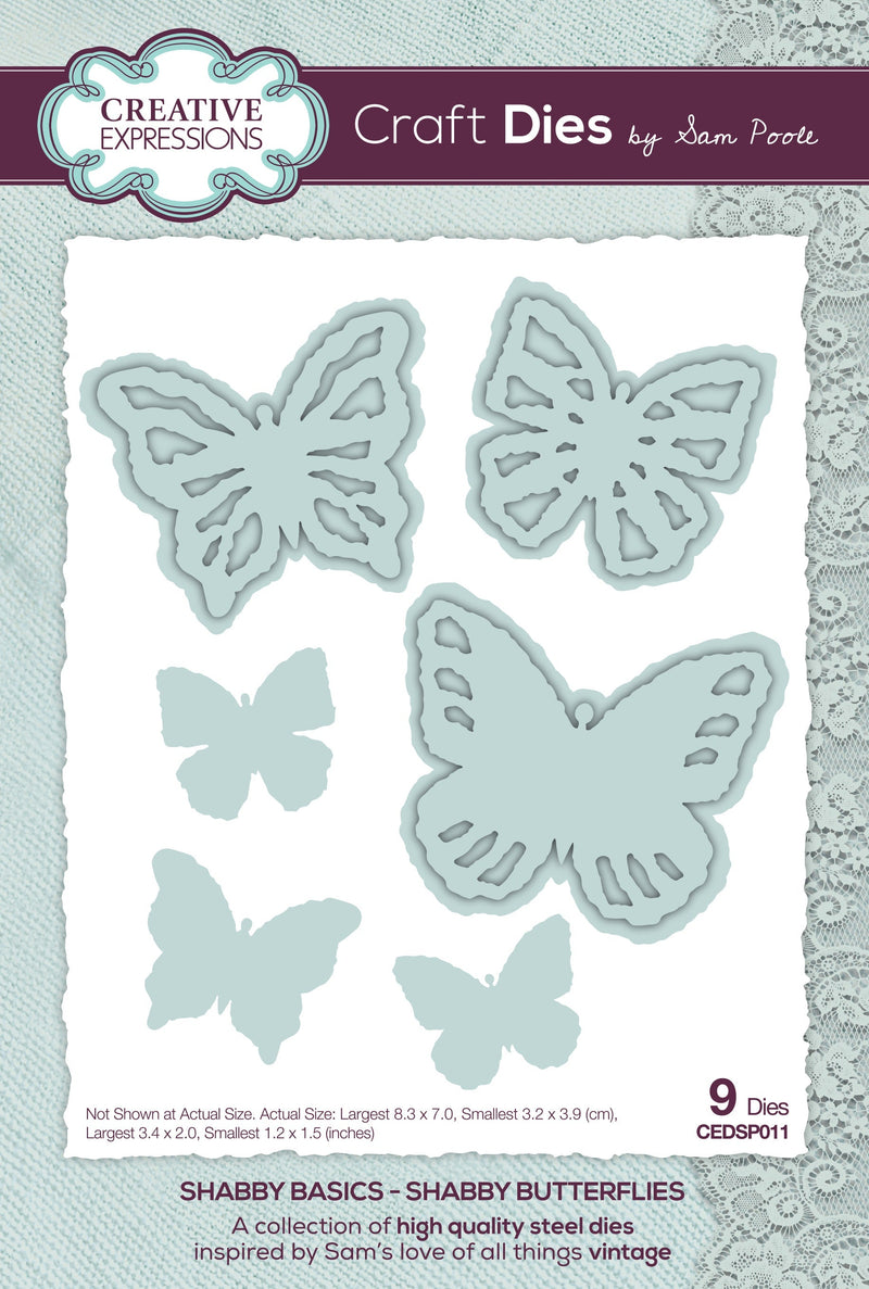 Creative Expressions Sam Poole Shabby Basics Shabby Butterflies Craft Die-1