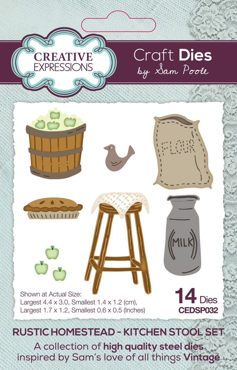 Creative Expressions Sam Poole Rustic Homestead Kitchen Stool Set Craft Die-1