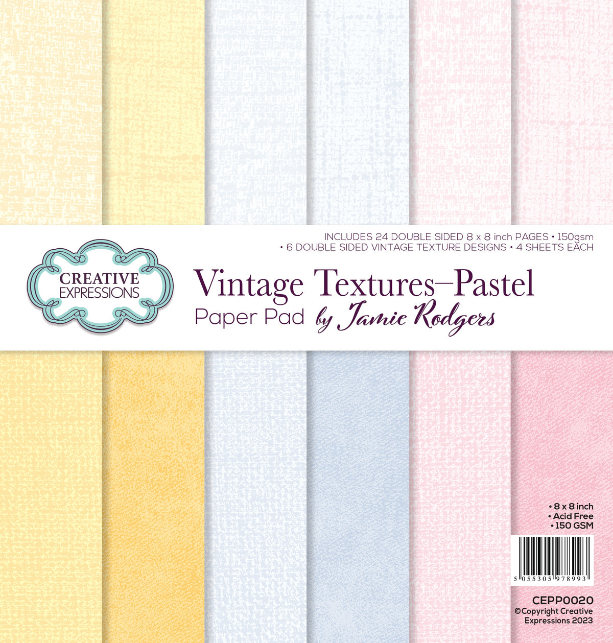 Creative Expressions Jamie Rodgers Vintage Textures - Pastel 8 in x 8 in Paper Pad-1