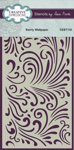 Creative Expressions Sam Poole Swirly Wallpaper 4 in x 8 in Stencil-1