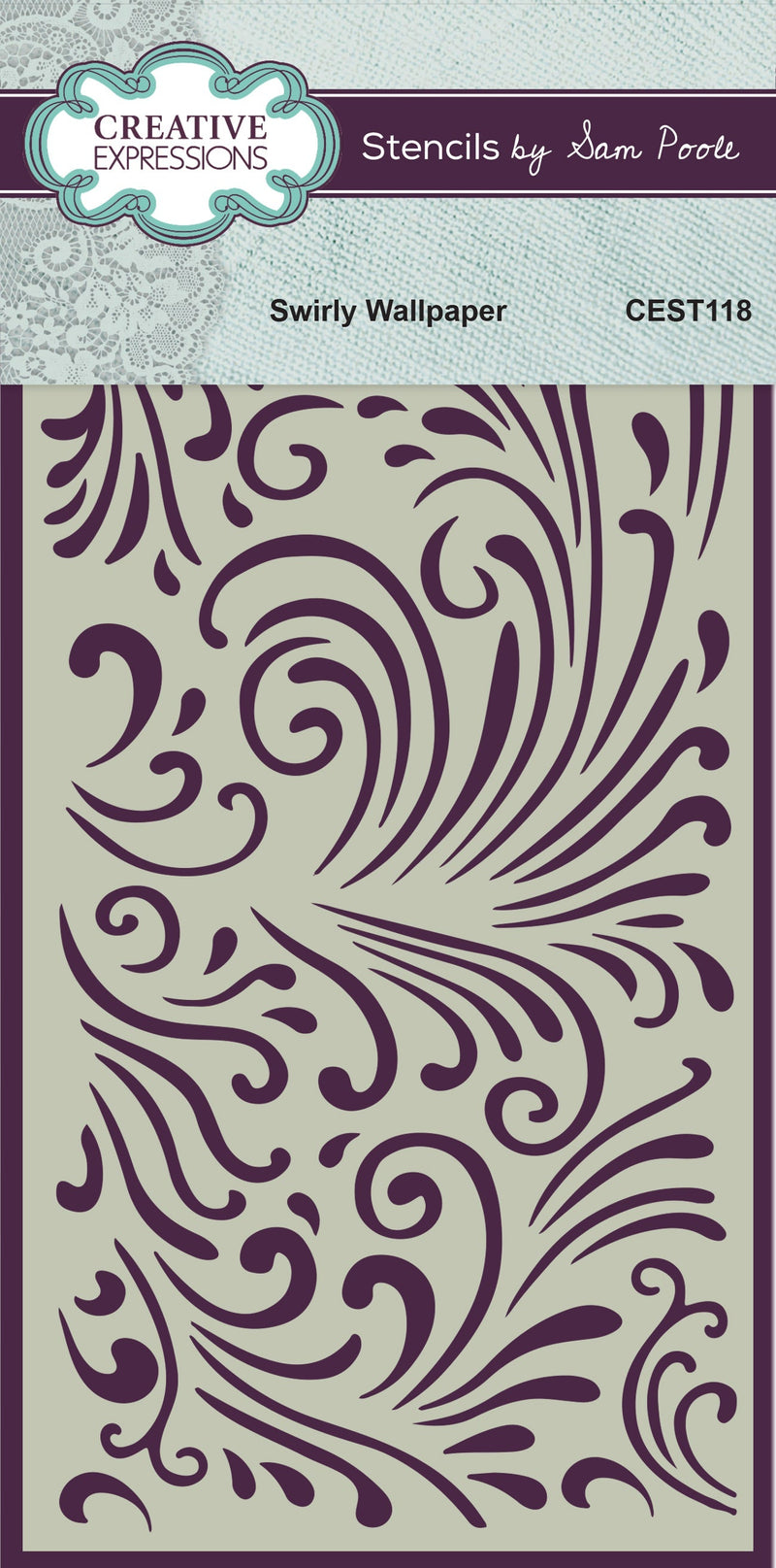 Creative Expressions Sam Poole Swirly Wallpaper 4 in x 8 in Stencil-1
