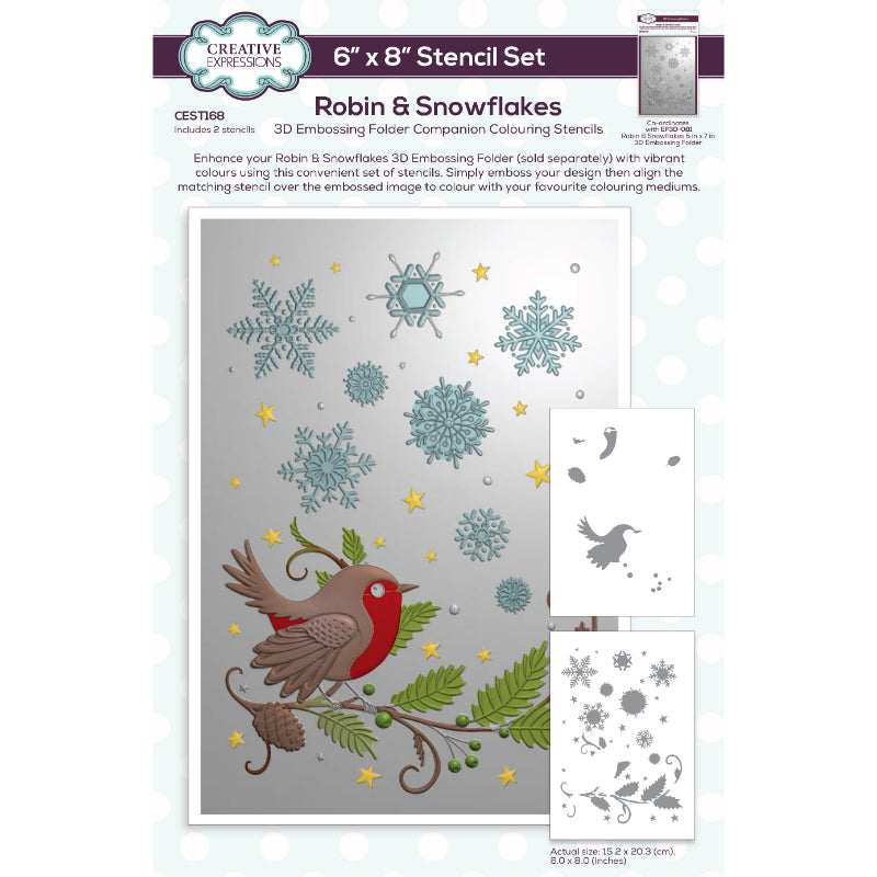 Plantilla de colorear Creative Expressions Robin & Snowflakes Companion de 6 pulg. x 8 pulg., juego de 2