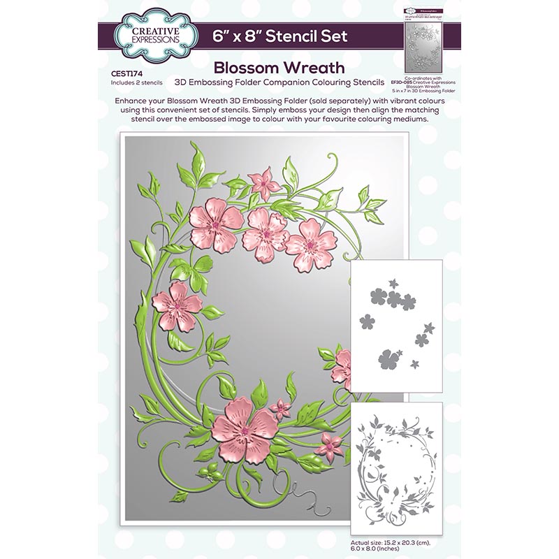 Set de 2 plantillas para colorear Creative Expressions Blossom Wreath Companion, 6 pulg. x 8 pulg.