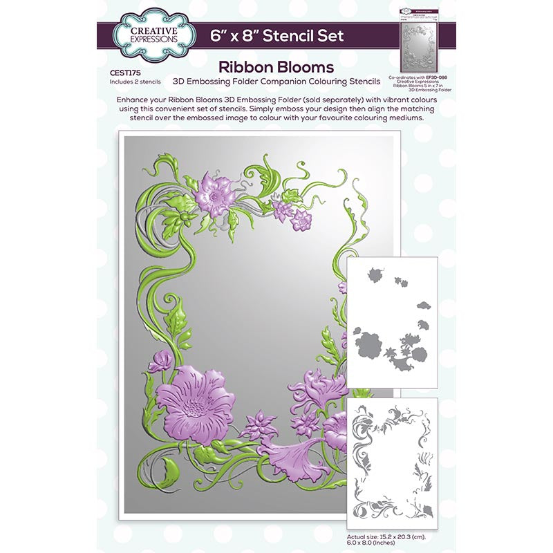 Juego de 2 plantillas para colorear Creative Expressions Ribbon Blooms, 6 pulg. x 8 pulg.