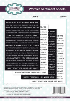Creative Expressions Wordies Sentiment Sheets - Love PK 4 6 in x 8 in-1
