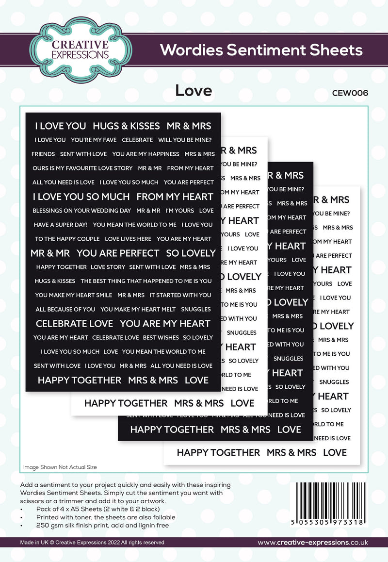 Creative Expressions Wordies Sentiment Sheets - Love PK 4 6 in x 8 in-1