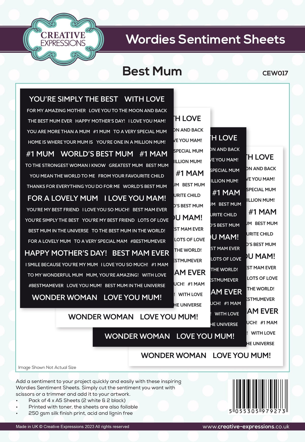 Creative Expressions Wordies Sentiment Sheets - Best Mum Pk 4 6 in x 8 in-1