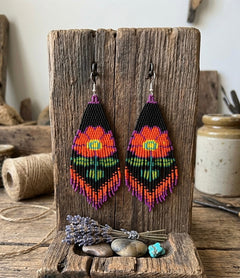 Flower Beaded Earrings ( Orange )-5
