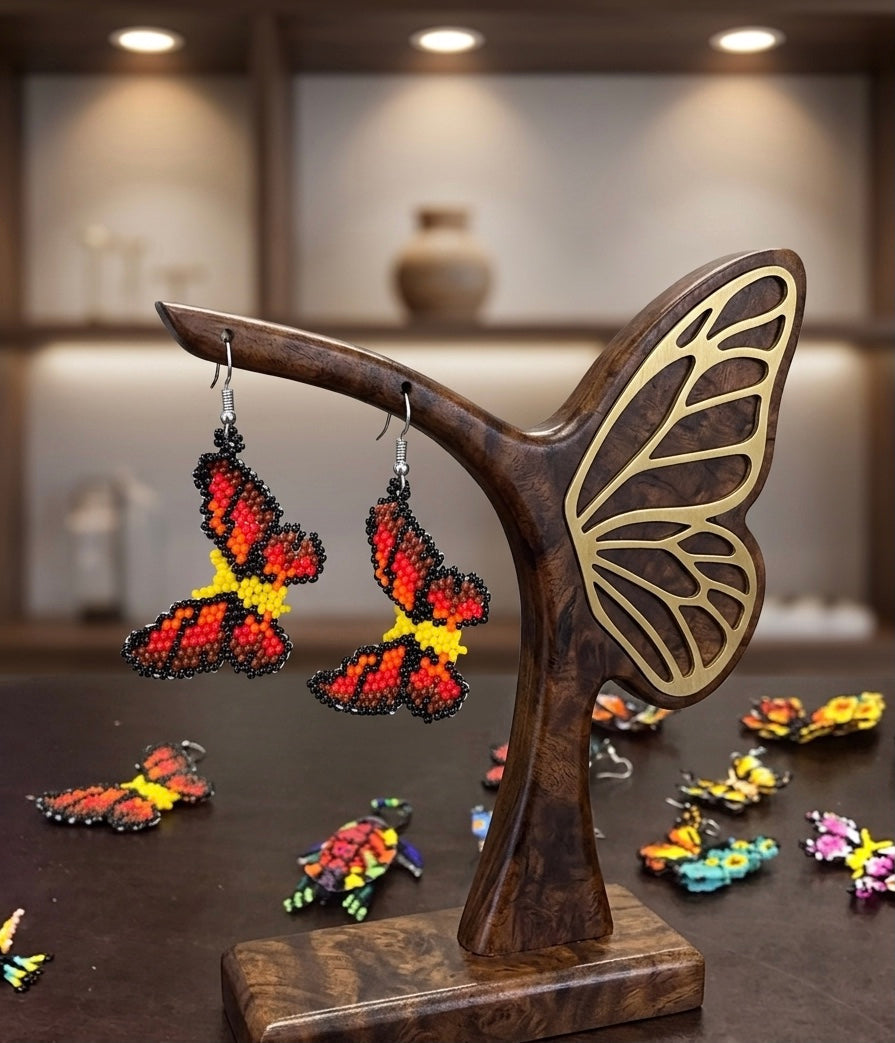 Purple Dancing Butterfly Beaded Earrings-4