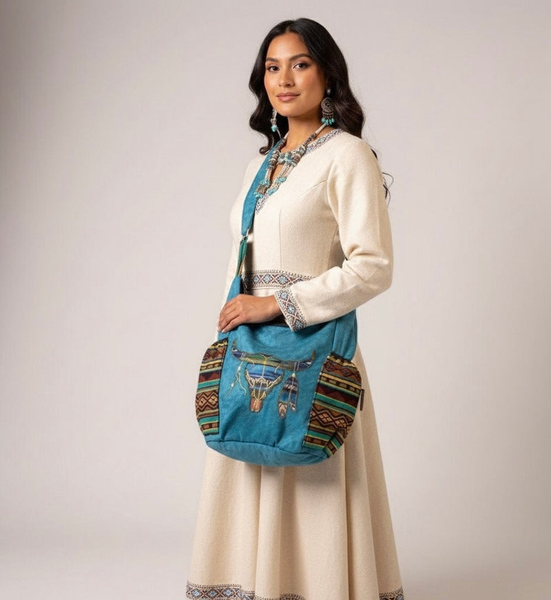 Buffalo Skull Embroidered Crossbody Bag-1