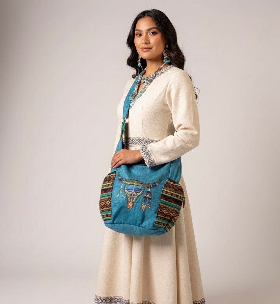 Buffalo Skull Embroidered Crossbody Bag