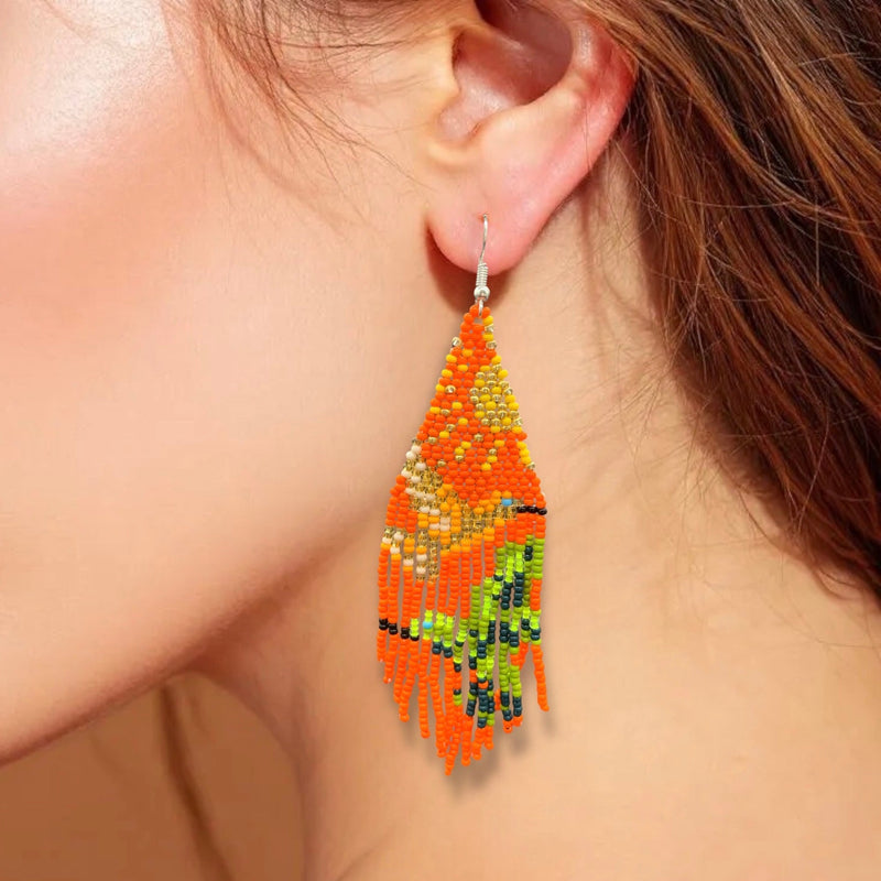 Orange Sky Dancer Beaded Earrings-1