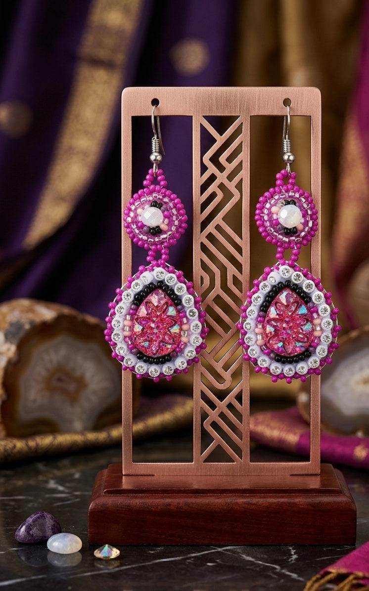Drop Beaded Earrings pink collection-5