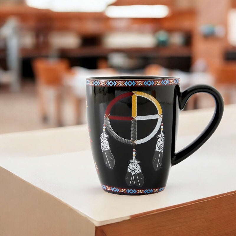 16 Oz Medicine Wheel Black Ceramic Mug-2
