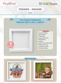 CrafTreat 3D Fold Shapes - Frames White - Square 6pcs-1