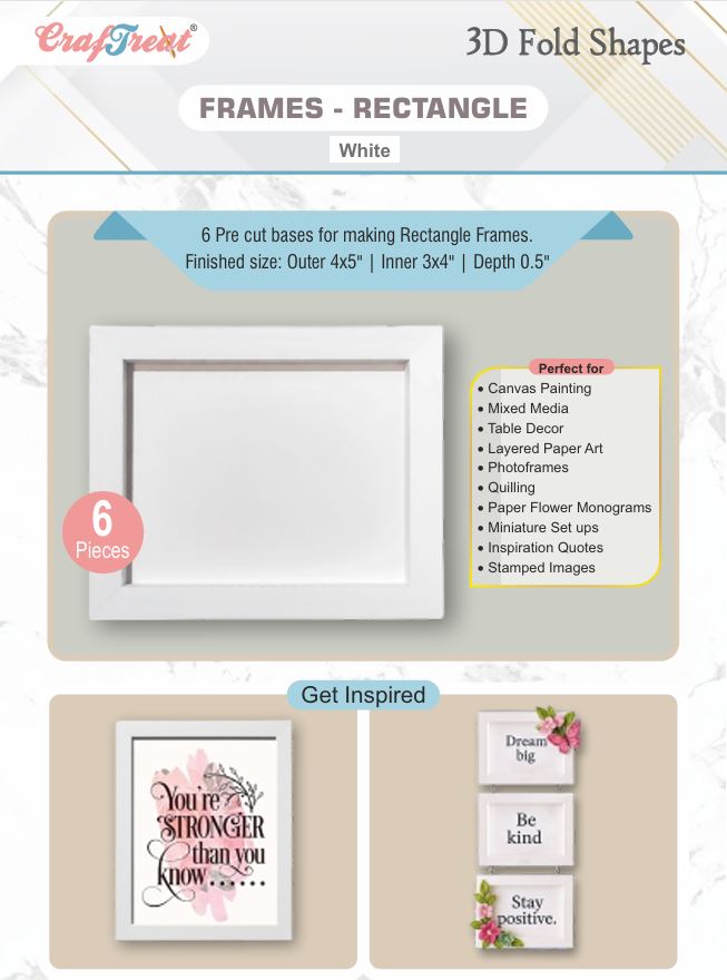 CrafTreat 3D Fold Shapes - Frames White - Rectangle 6pcs-1