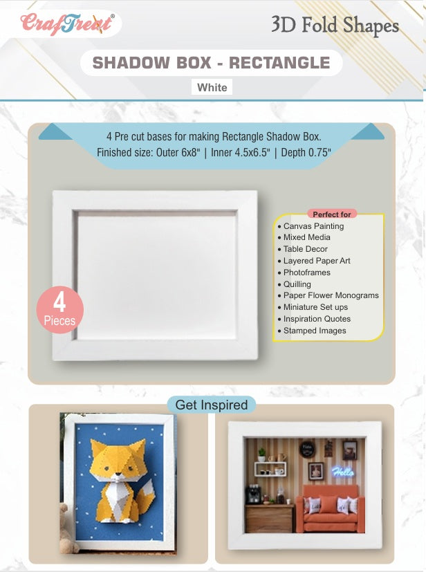 CrafTreat 3D Fold Shapes - Shadow Box White - Rectangle 4pcs-1