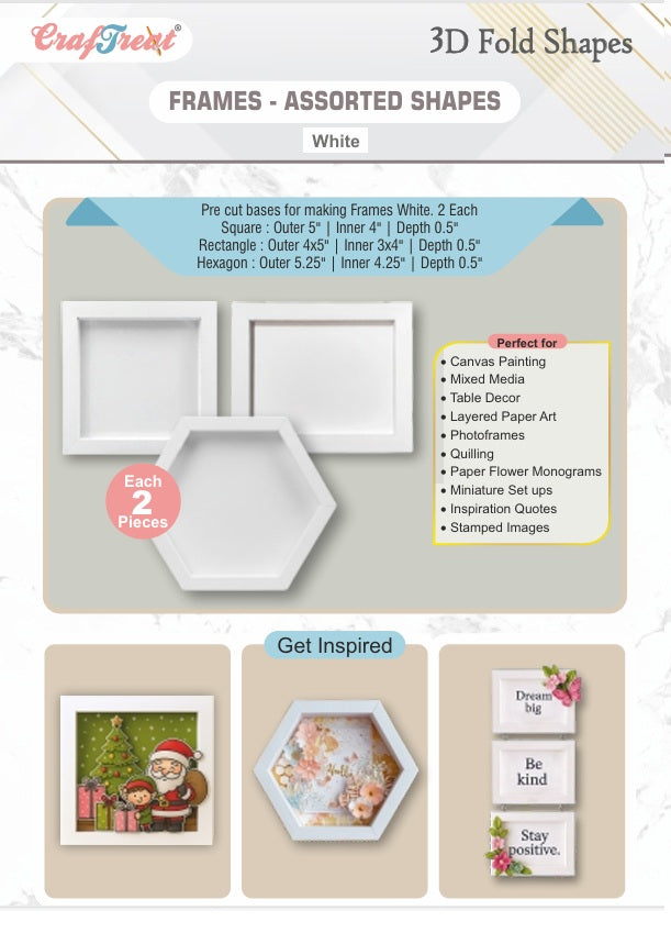 CrafTreat 3D Fold Shapes - Frames White - Assorted Shapes 6pcs-1