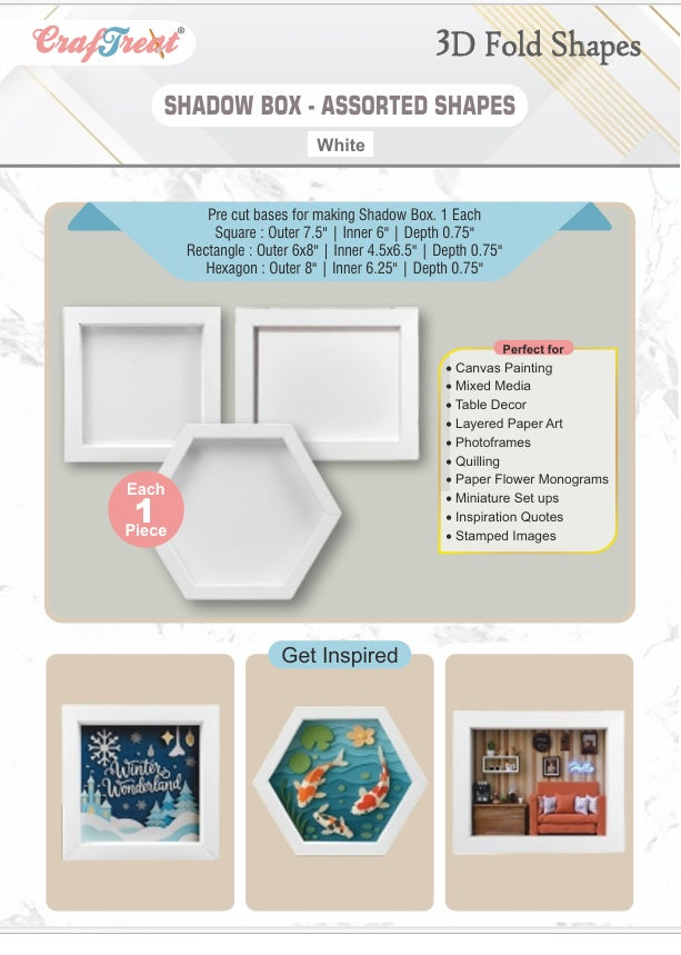 CrafTreat 3D Fold Shapes - Shadow Box White - Assorted Shapes 3pcs-1