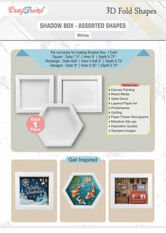 CrafTreat 3D Fold Shapes - Shadow Box White - Assorted Shapes 3pcs-1