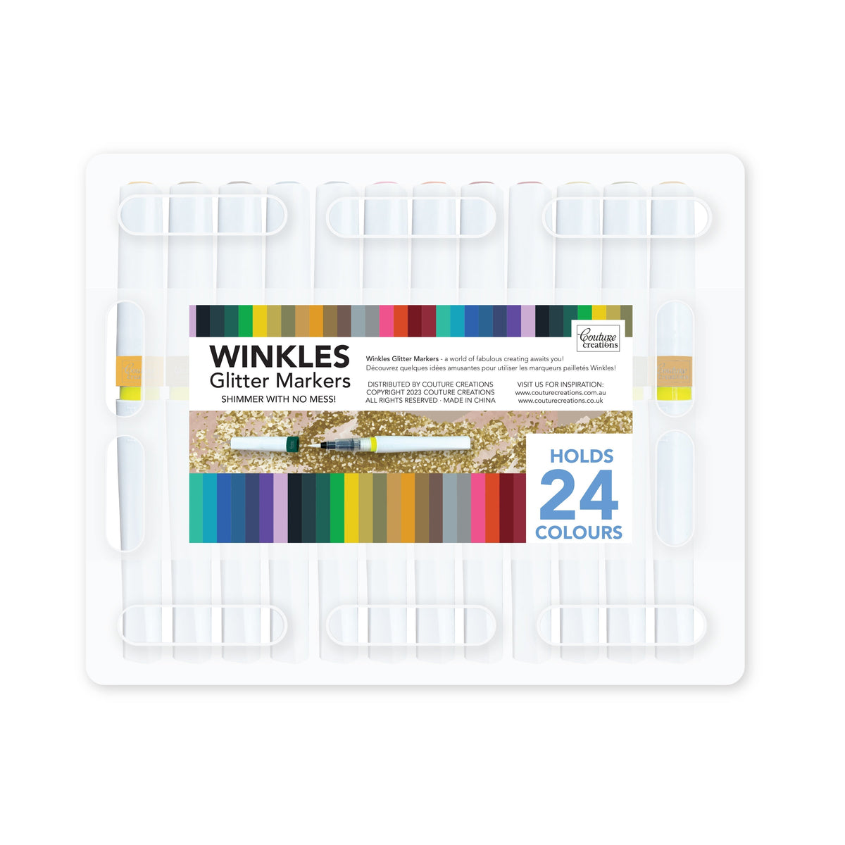 Lot de stylos pailletés Winkles Shimmer Glitter – 12 couleurs dans une trousse de transport (peut contenir 24 stylos)-1